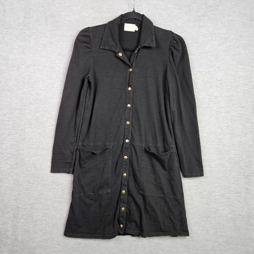 Nation LTD Brooks Retro Snapped Buttons Up Mini Black Dress Size S